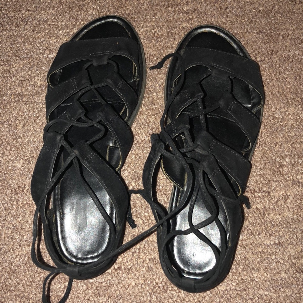 black lace up sandals